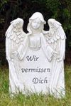Grabschmuck Engel an Stein mit Text antikweiss 14cm