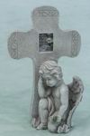 Grabschmuck Engel neben Kreuz für Foto grau 24cm