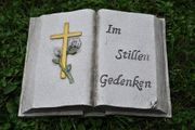 Grabschmuck Buch mit Text steingrau 18x13cm
